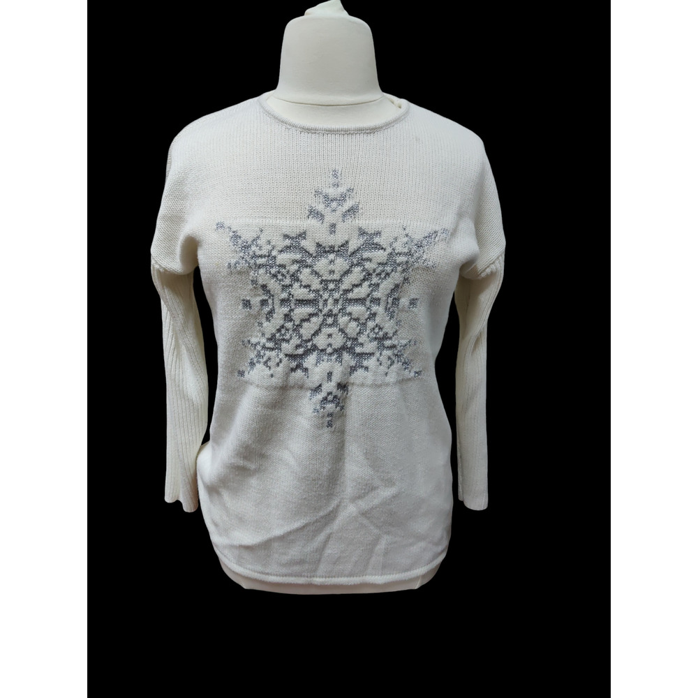 Woman Within White pullover sweater with silver snowflake- size 14/16 medium